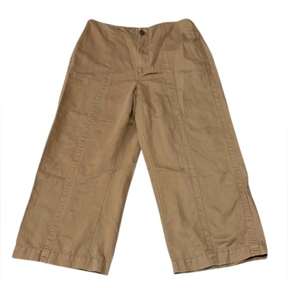 Loft Linen blend wide leg pants Ankle Women’s 12 Tan Casual Lightweight Relaxed - Picture 1 of 12